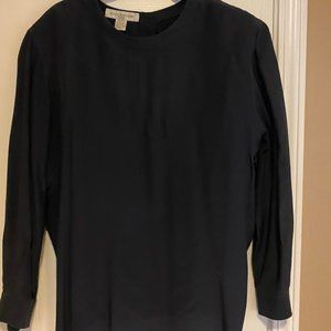 Jones of New York Black Silk Collarless Blouse